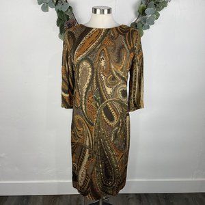 Vintage Stacy Ames Dress Size 6 8 Shift Midi Secretary Straight Paisley 60s Mod
